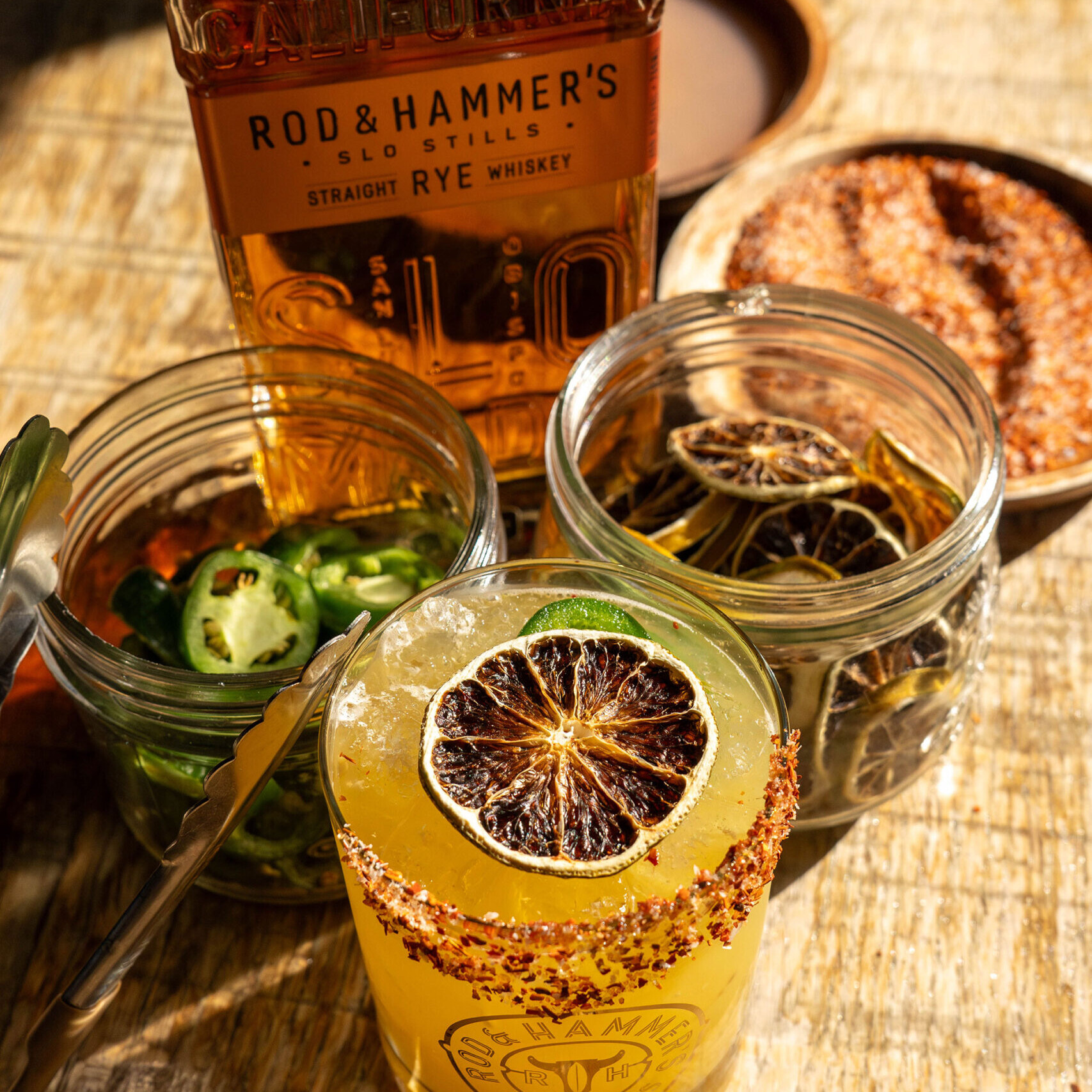 A Rod & Hammer’s rye whiskey cocktail with dehydrated citrus